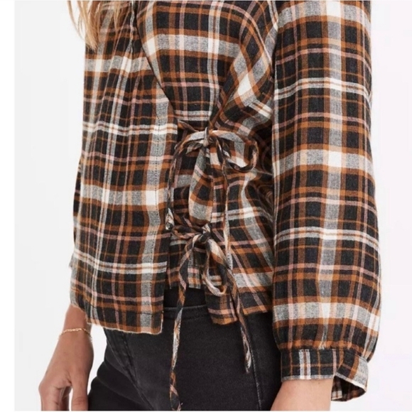 Madewell Plaid Gauze Double Tie Wrap Top Size XS - Picture 4 of 13